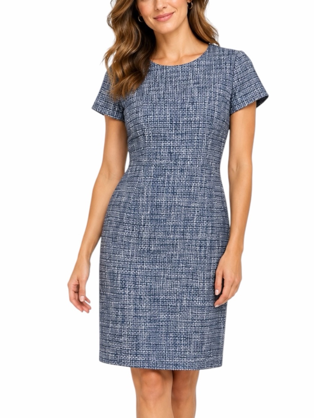 Brooks Brothers 346 Sheath Dress Size 10 Tweed Career Workwear Navy Blue White